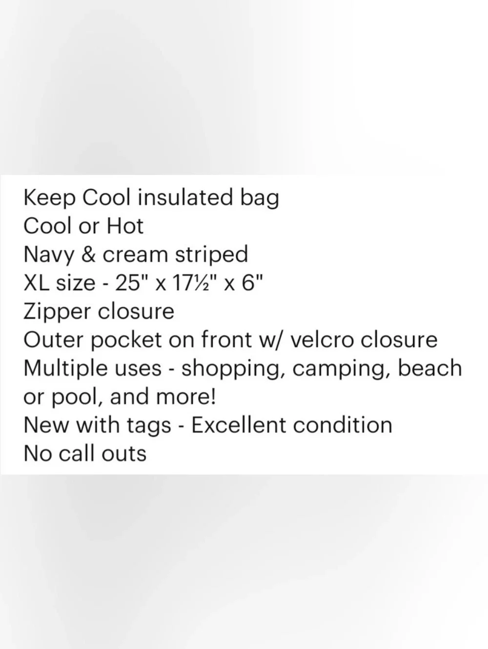 Keep Cool Shopping Cooler Tote Navy & Cream Striped XL Insulated